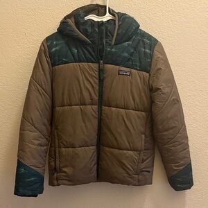 Patagonia Kids' Puffer Jacket in Brown and Dark Green